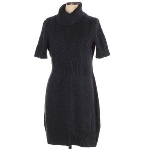 LOFT size L dark grey wool blend cowl neck short sleeve short knit sheath dress